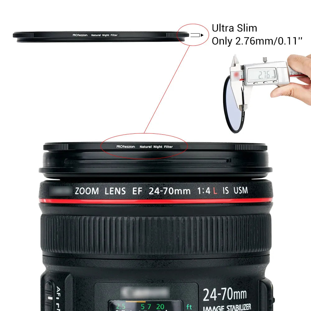 PROfezzion Clear Night Light Pollution Filter 62mm 67mm 72mm 77mm ultra slim