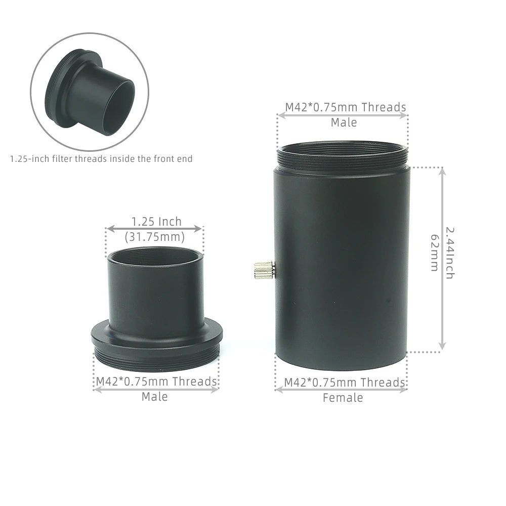1.25" To M42 T2 Adapter Telescope Extension Tube