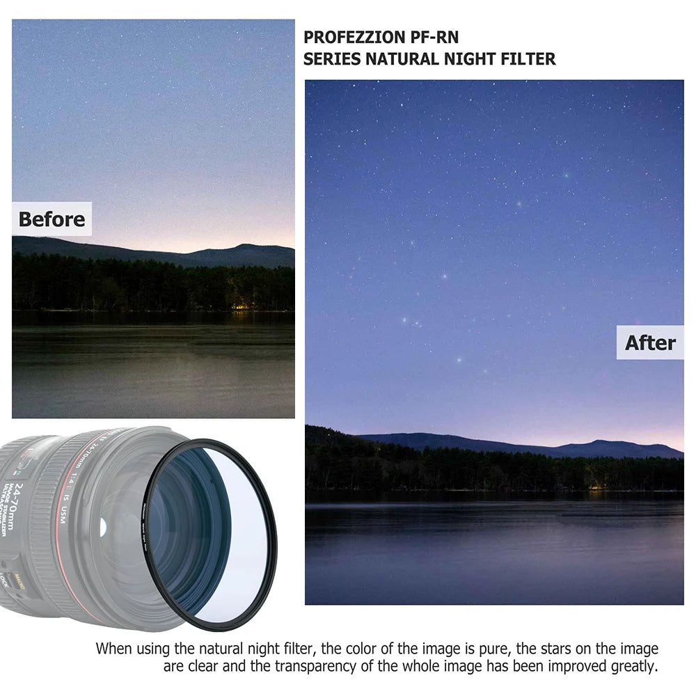 PROfezzion Clear Night Light Pollution Filter 62mm 67mm 72mm 77mm before and after