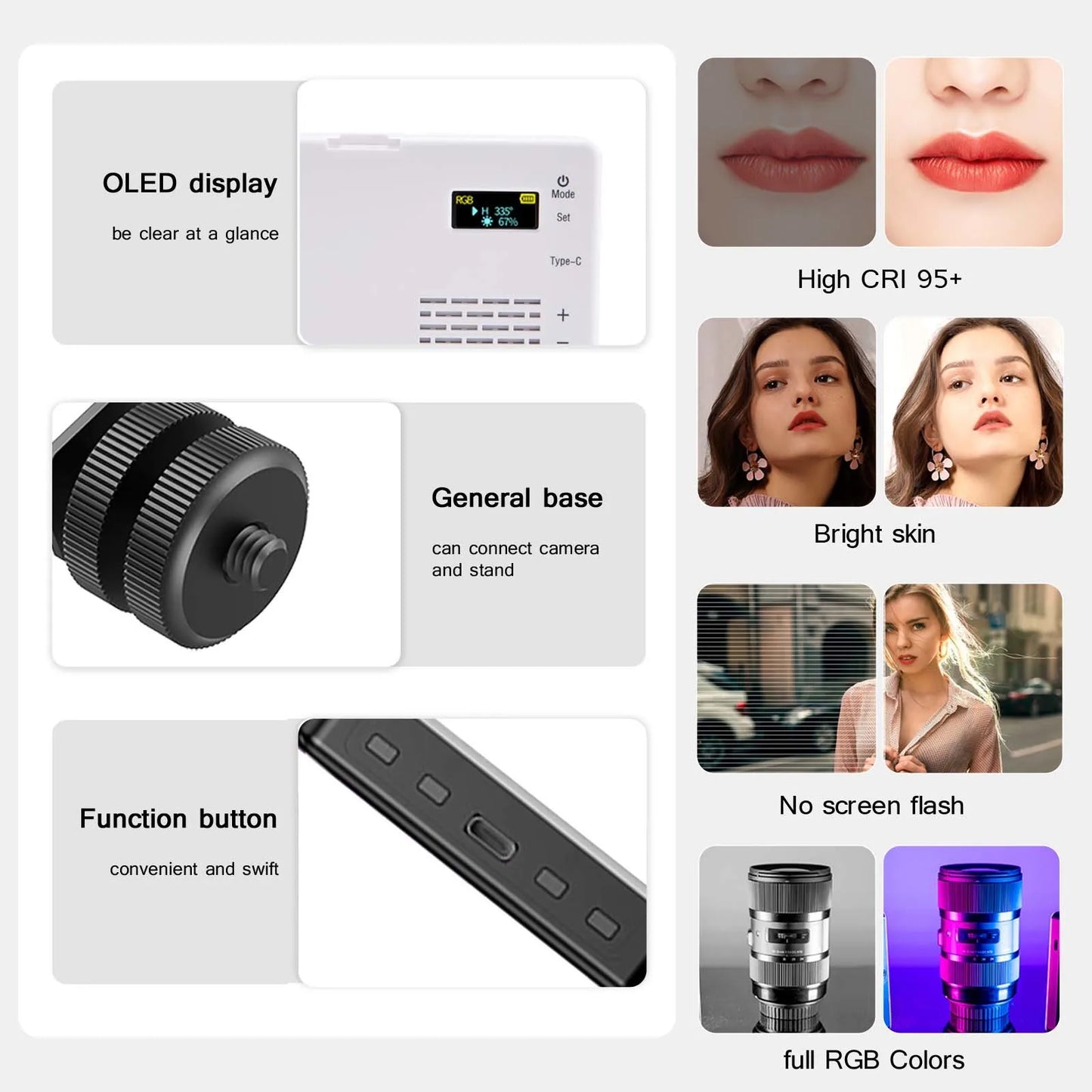 portable rgb led camera light for photography