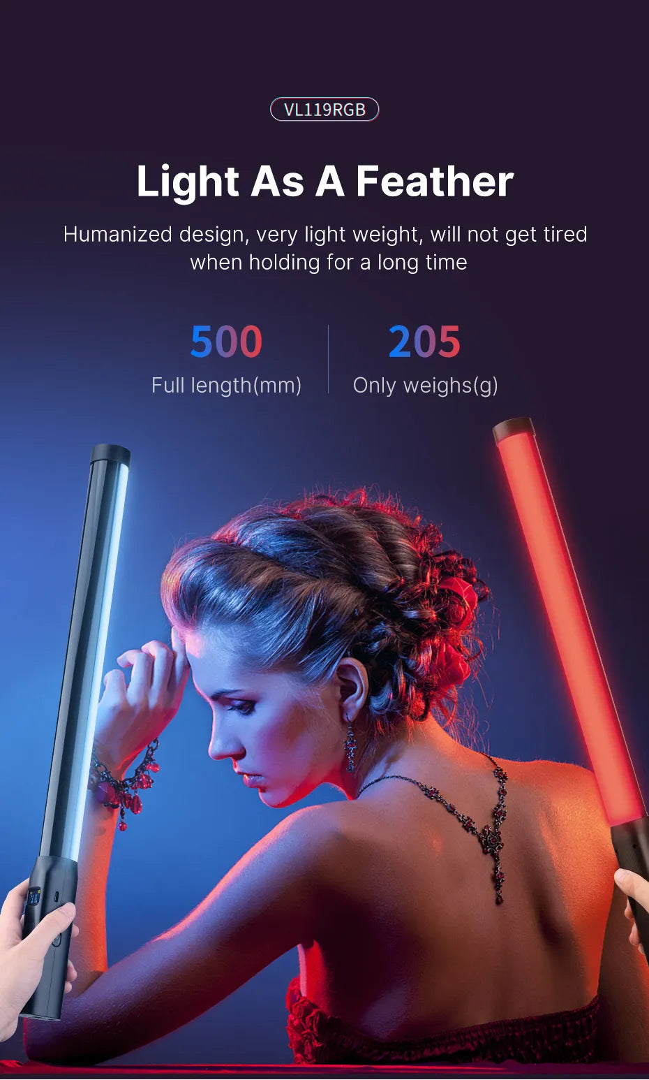 vl119 rgb handheld led light stick bar