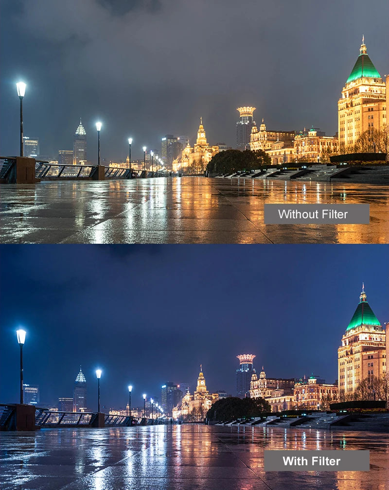 Kase Light Pollution Filter 77mm 82mm with and without comparison