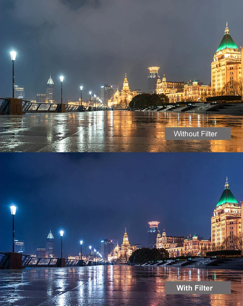 Kase Light Pollution Filter 77mm 82mm with and without comparison
