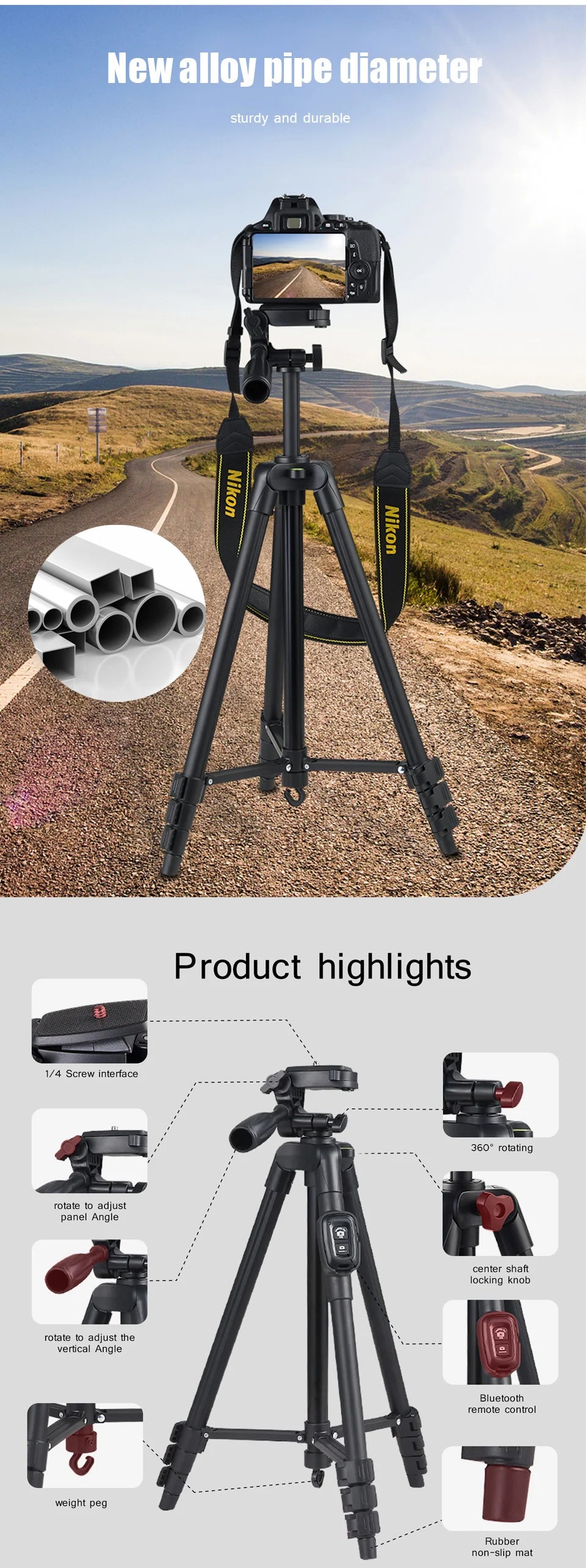 Phone Tripod Stand with Bluetooth Remote Control