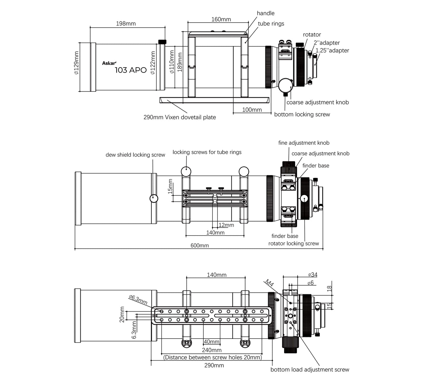 Askar 103 APO Triplet Refractor Scheme Diagram