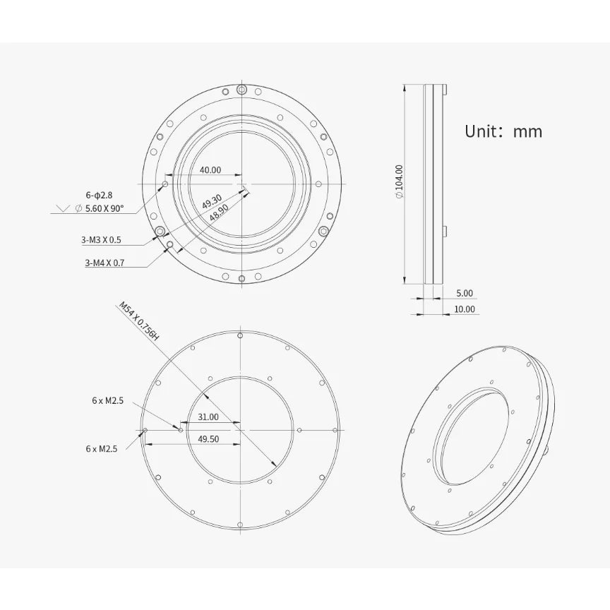 ZWO M54 Tilter - For 2600MC Duo, ASI2600MM/MC Pro, ASI6200MM/MC Pro, ASI2400MC Pro Scheme