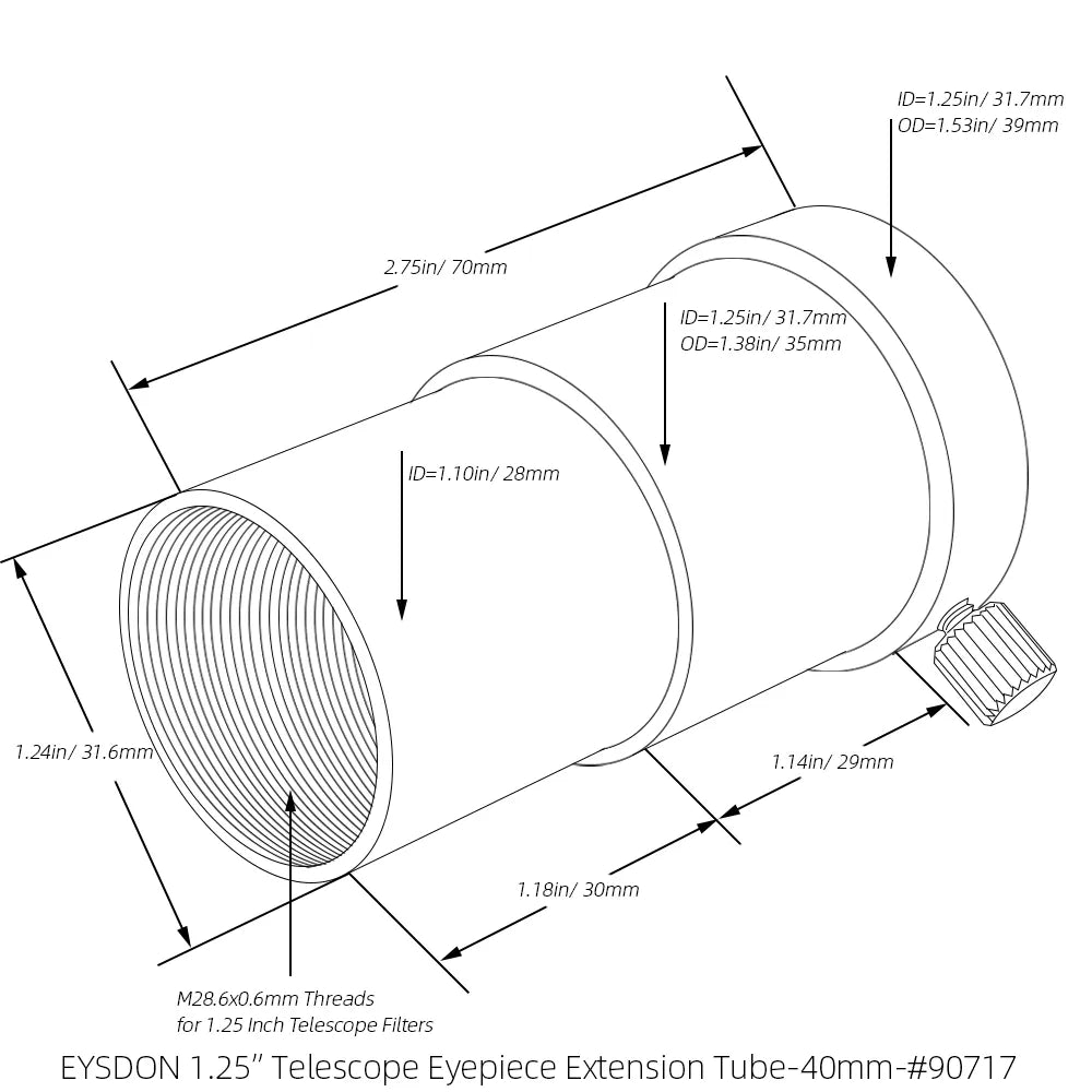 1.25 Inch Telescope Eyepiece Extension Tube