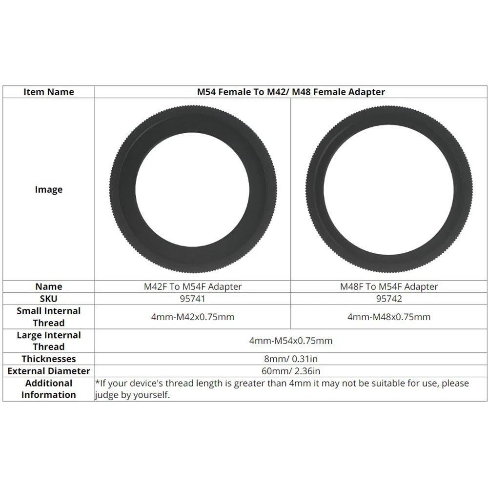 M54F to M42F/M48F Conversion T Ring Adapter