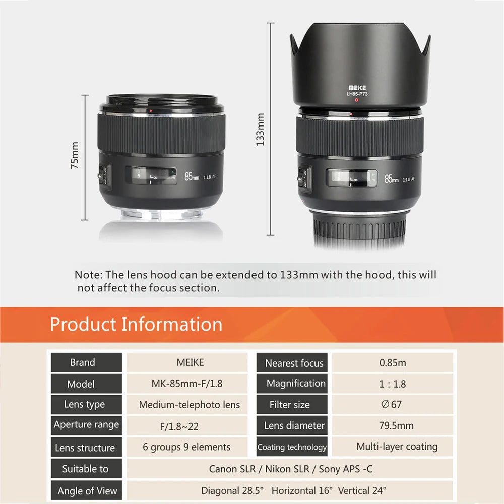 Meike 85mm F1.8 Full Frame Lens