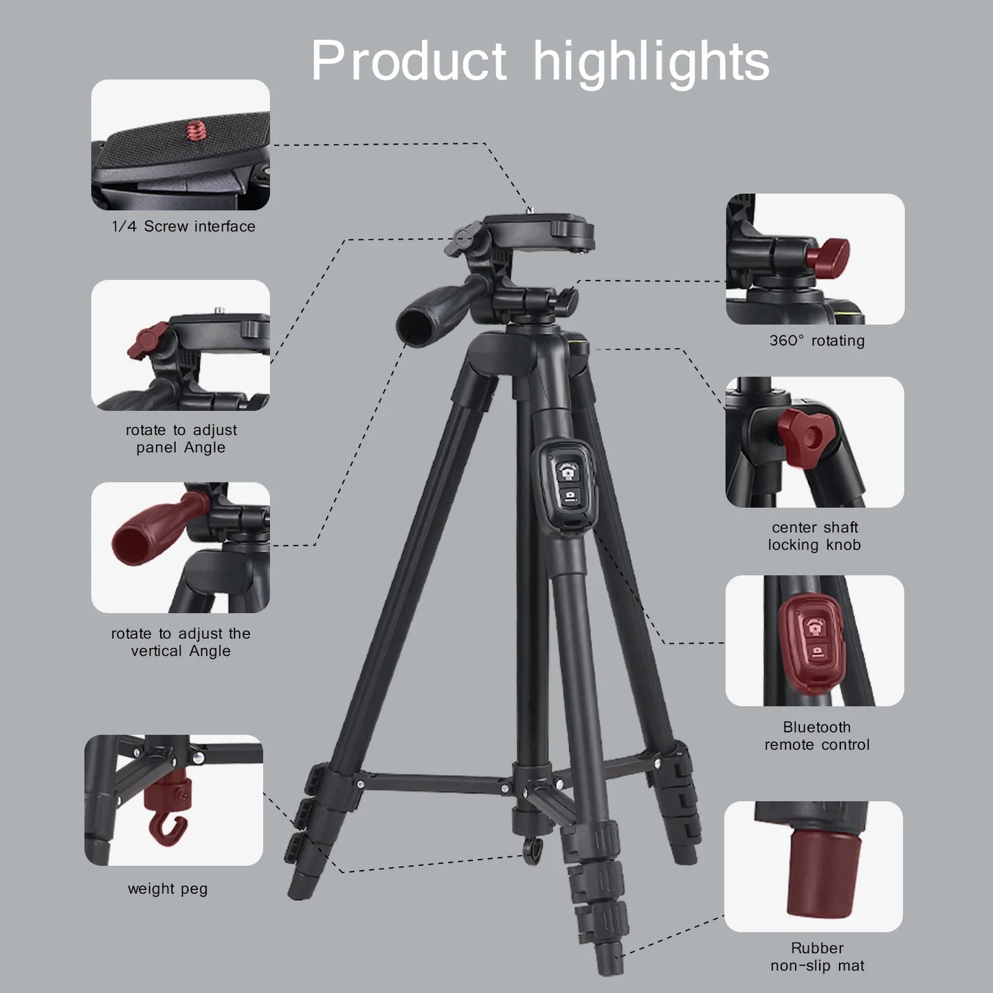 Phone Tripod Stand with Bluetooth Remote Control