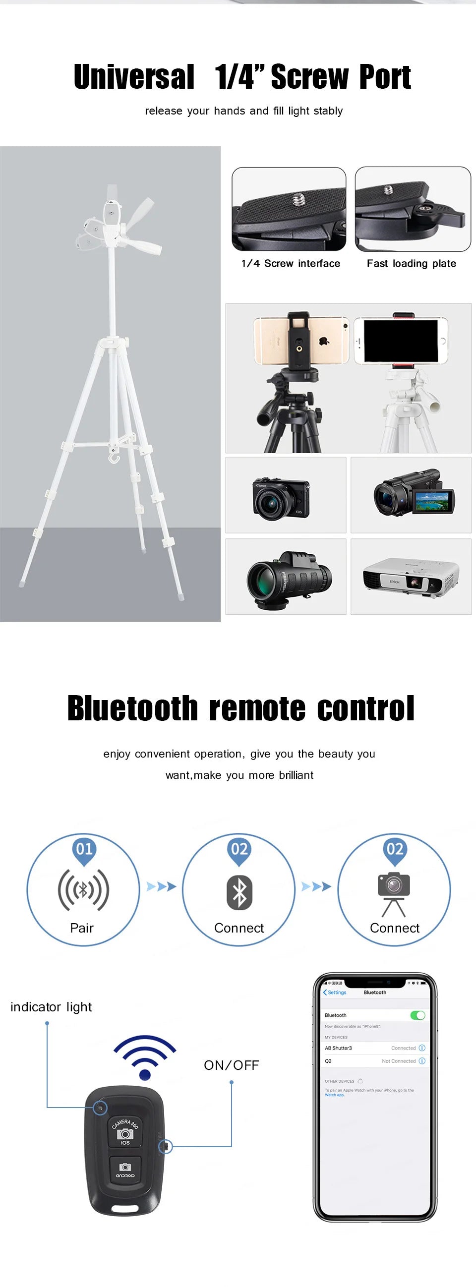 Phone Tripod Stand with Bluetooth Remote Control