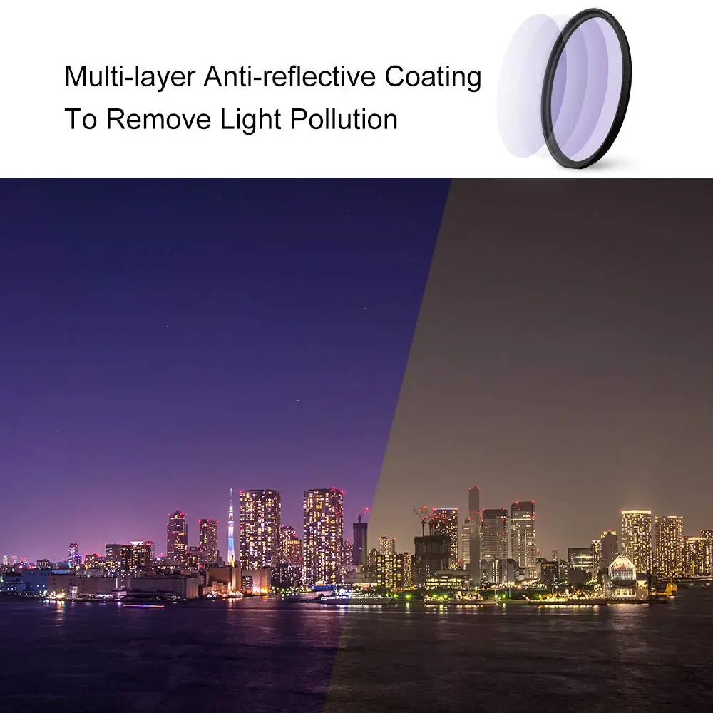 Lightdow Light Pollution Filter 49mm 52mm 58mm 62mm 67mm 72mm 77mm 82mm before and after comparison