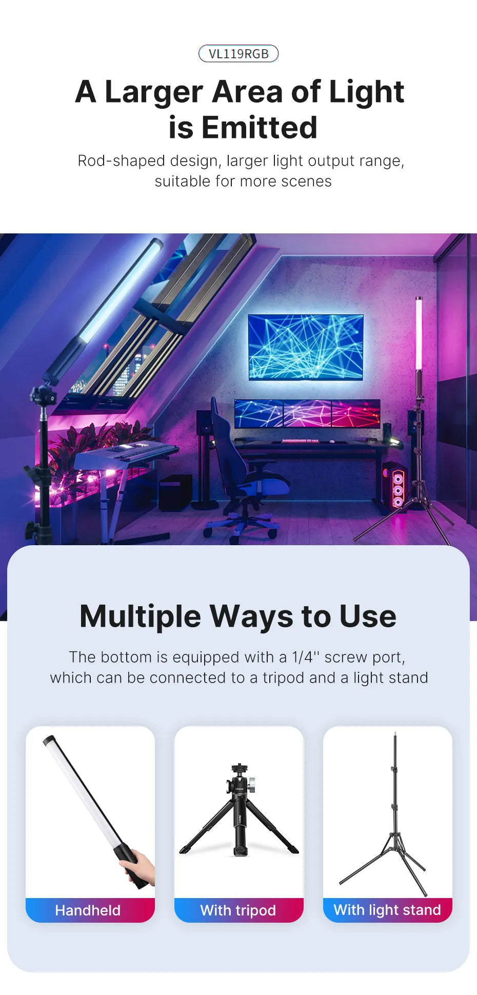 vl119 rgb led light stick bar