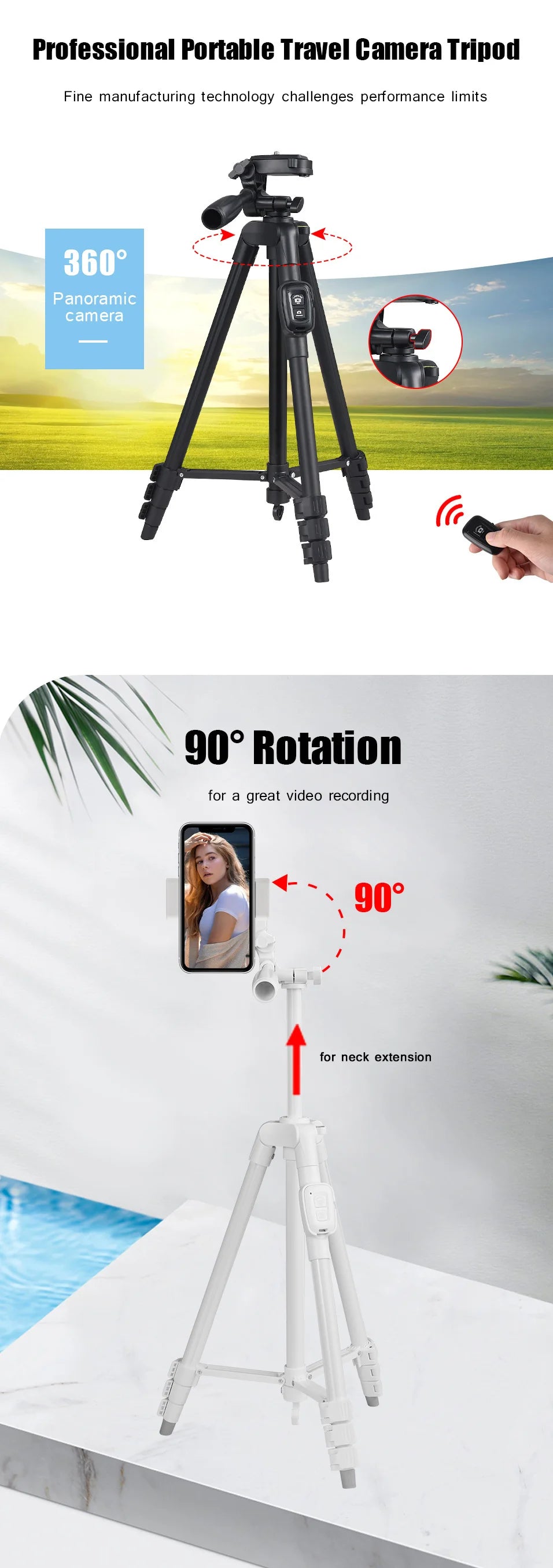 Phone Tripod Stand with Bluetooth Remote Control
