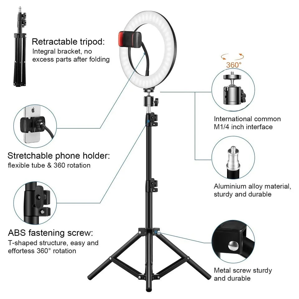 Selfie Ring Light with Tripod Stand and Cell Phone Holder