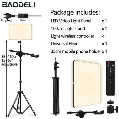 led light panel for photography with portable light stand package