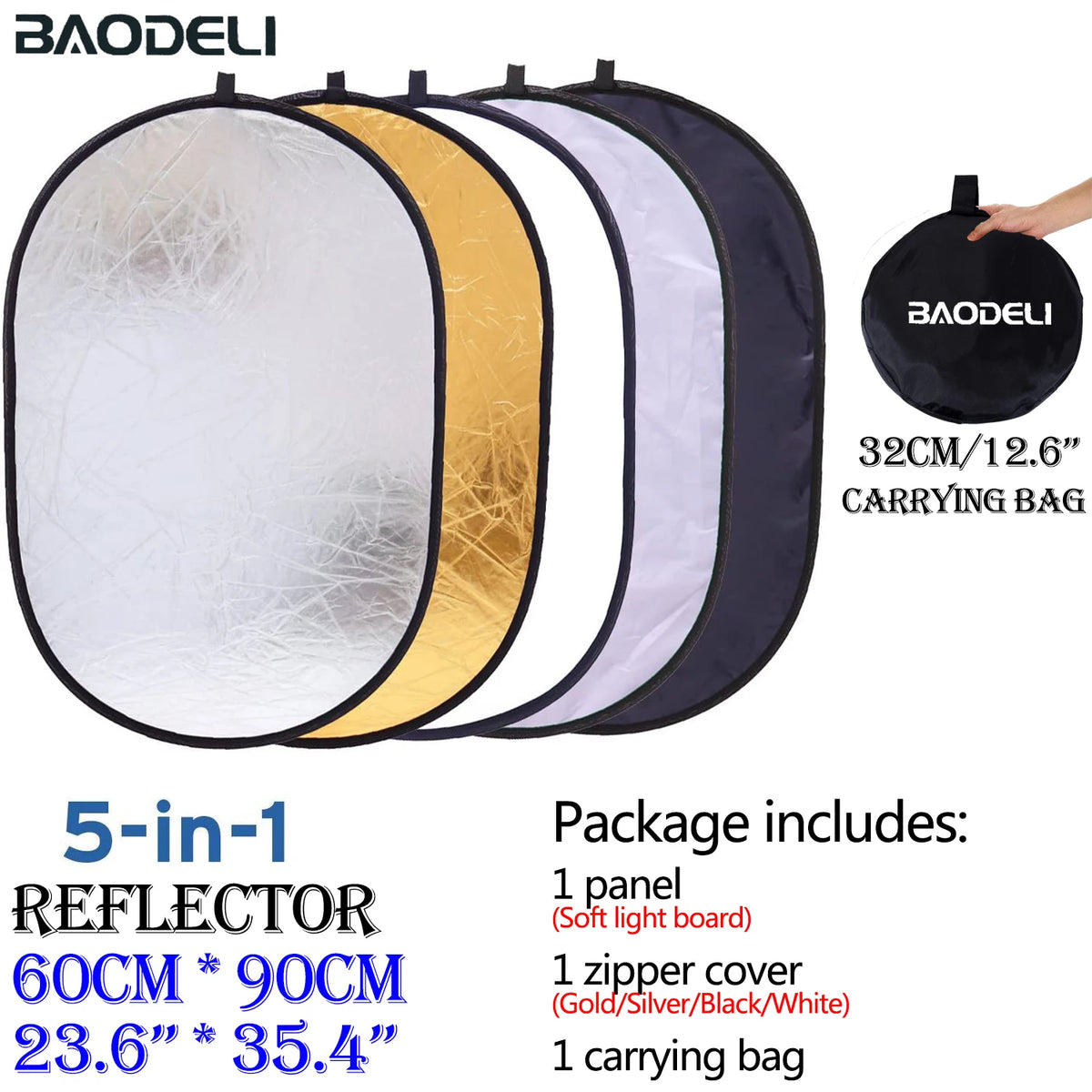 Folding Refractor 5 in 1 Light Multi Collapsible Reflector for Photography