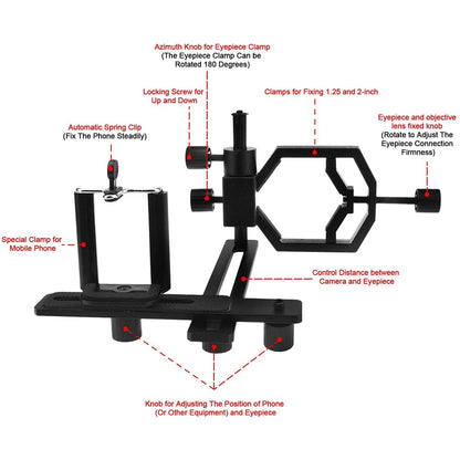 Multi-use Photography Adapter for Telescope / Binocular - Connect Camera or Smartphone