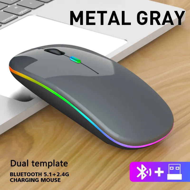 Wireless Bluetooth Mouse For Laptop PC Desktop Computer Metal Gray