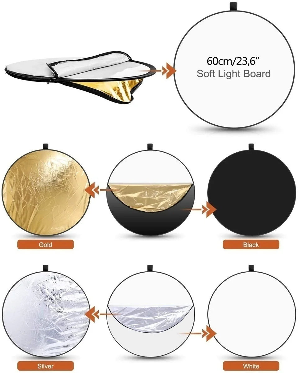 5 in 1 multi collapsible light reflector for photography