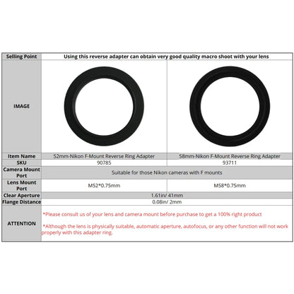 Nikon F Reverse Ring Adapter