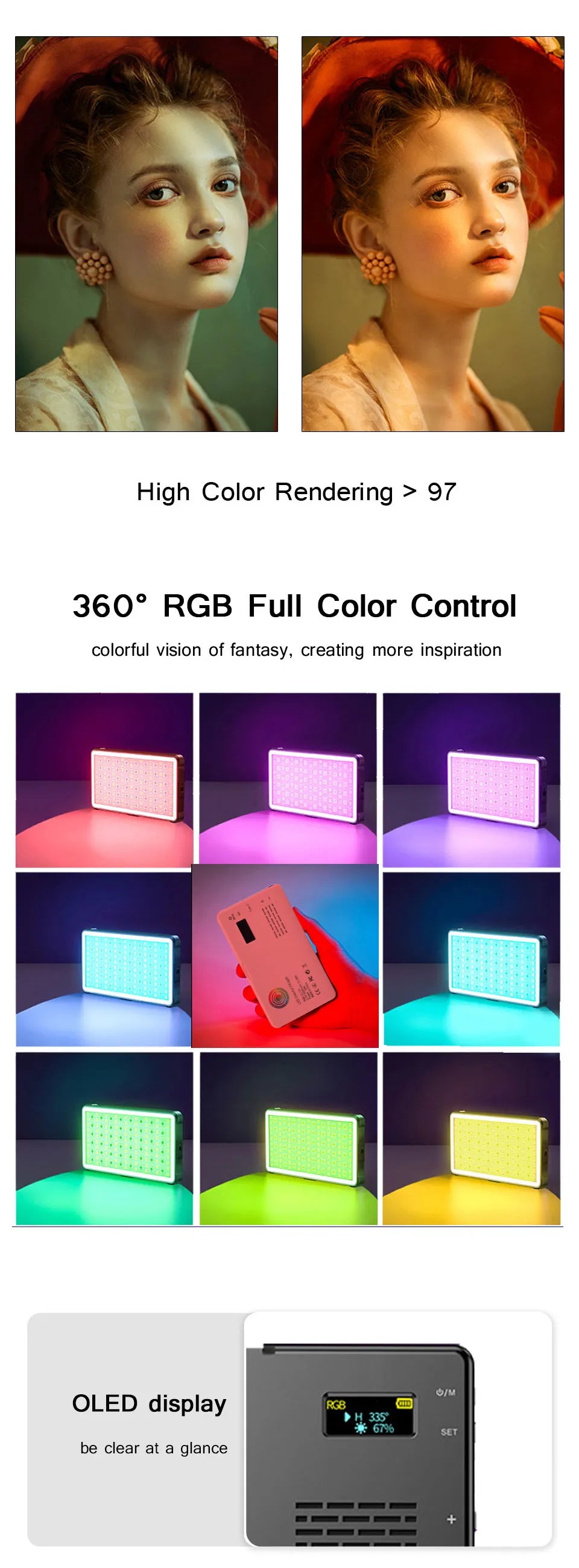 Portable RGB LED Camera Light for Photography