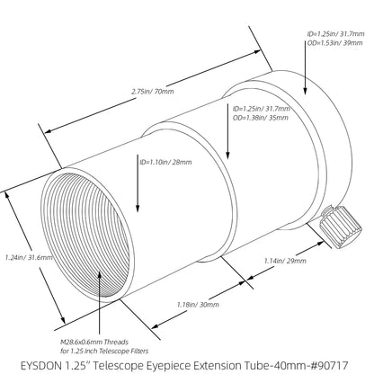 1.25 Inch Telescope Eyepiece Extension Tube