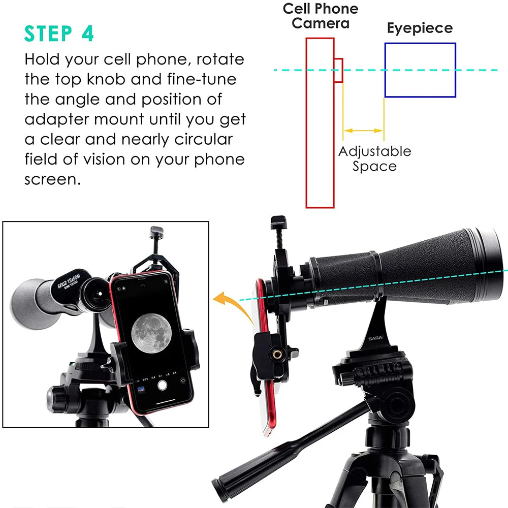 Universal Smartphone Photography Adapter 22-45mm for Telescope, Binoculars, Microscope