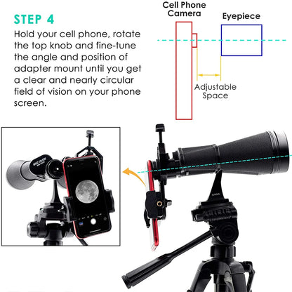 Universal Smartphone Photography Adapter 22-45mm for Telescope, Binoculars, Microscope