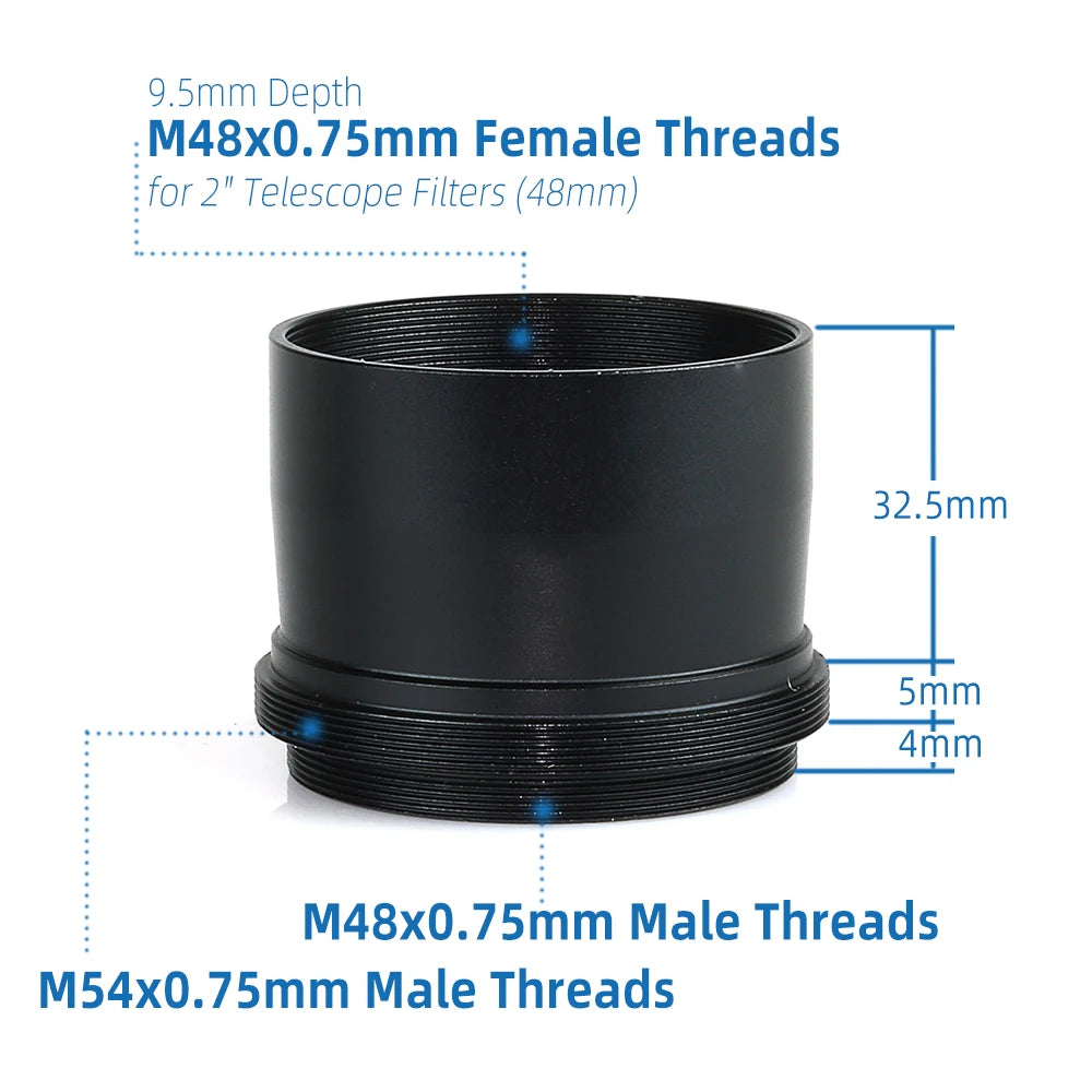 2 Inch T Adapter with M48*0.75mm Threads & M54 Threads