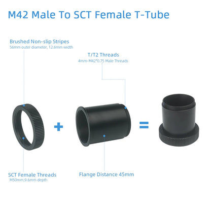 SCT T-Adapter M42 Male to M51 Female Threads Tube for Schmidt-Cassegrain Telescopes