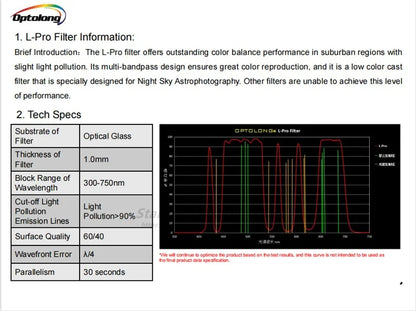 Optolong L-Pro Clip Filter (Sony-full frame) information tech spec