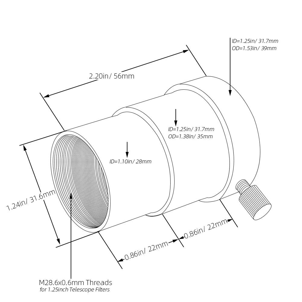 1.25 Inch Telescope Eyepiece Extension Tube