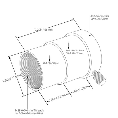 1.25 Inch Telescope Eyepiece Extension Tube