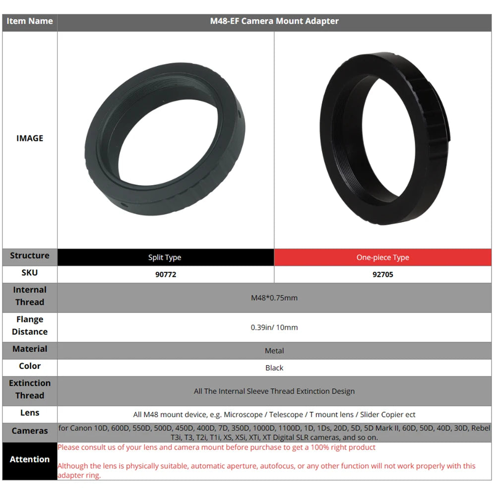 M48 To EF T-Ring Adapter for Canon DSLR Camera EF Mount