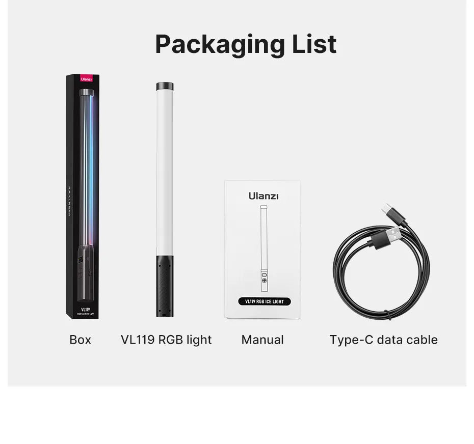 ulanzi vl119 rgb handheld led light stick bar packaging list